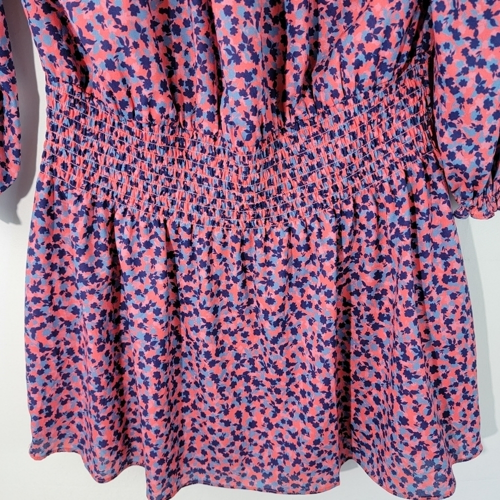 Parker Women Pink/Navy Floral Mini Dress Sz L Cottagecore Boho Praire Party - Picture 5 of 12